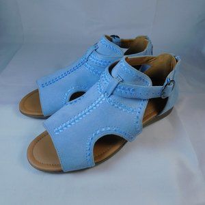 Comfortview Sandals Faux Light Blue Leather Zipper Heel Open Toe Sz 9.5W